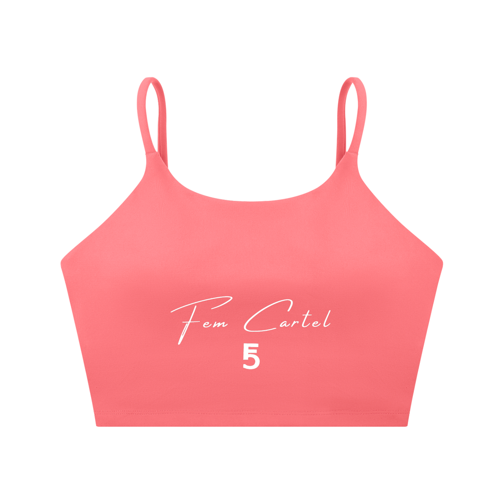 Spaghetti Strap Yoga Sports Bra Script | White Logo