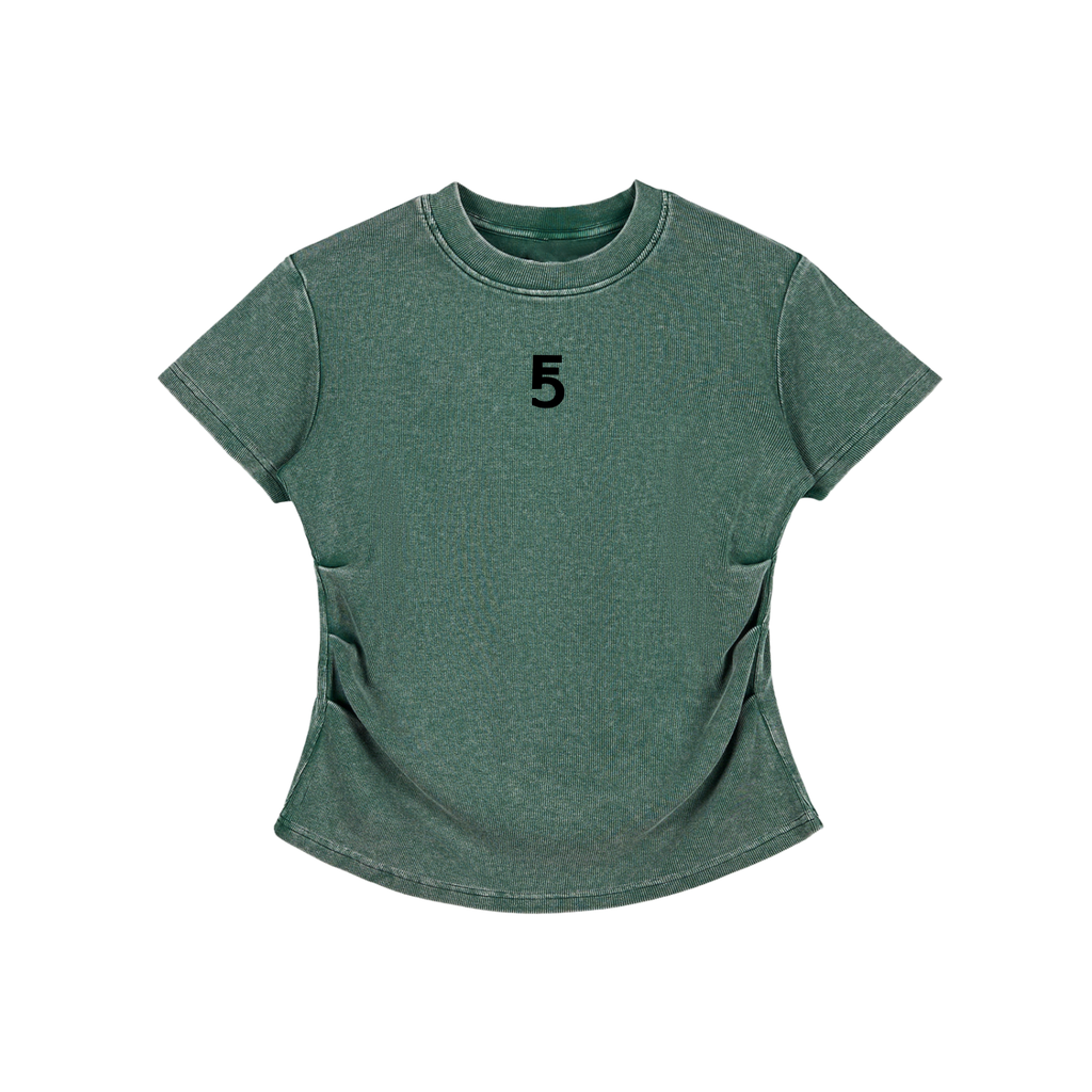 Vintage Washed Bodycon Cotton T-Shirt Icon | Black Logo