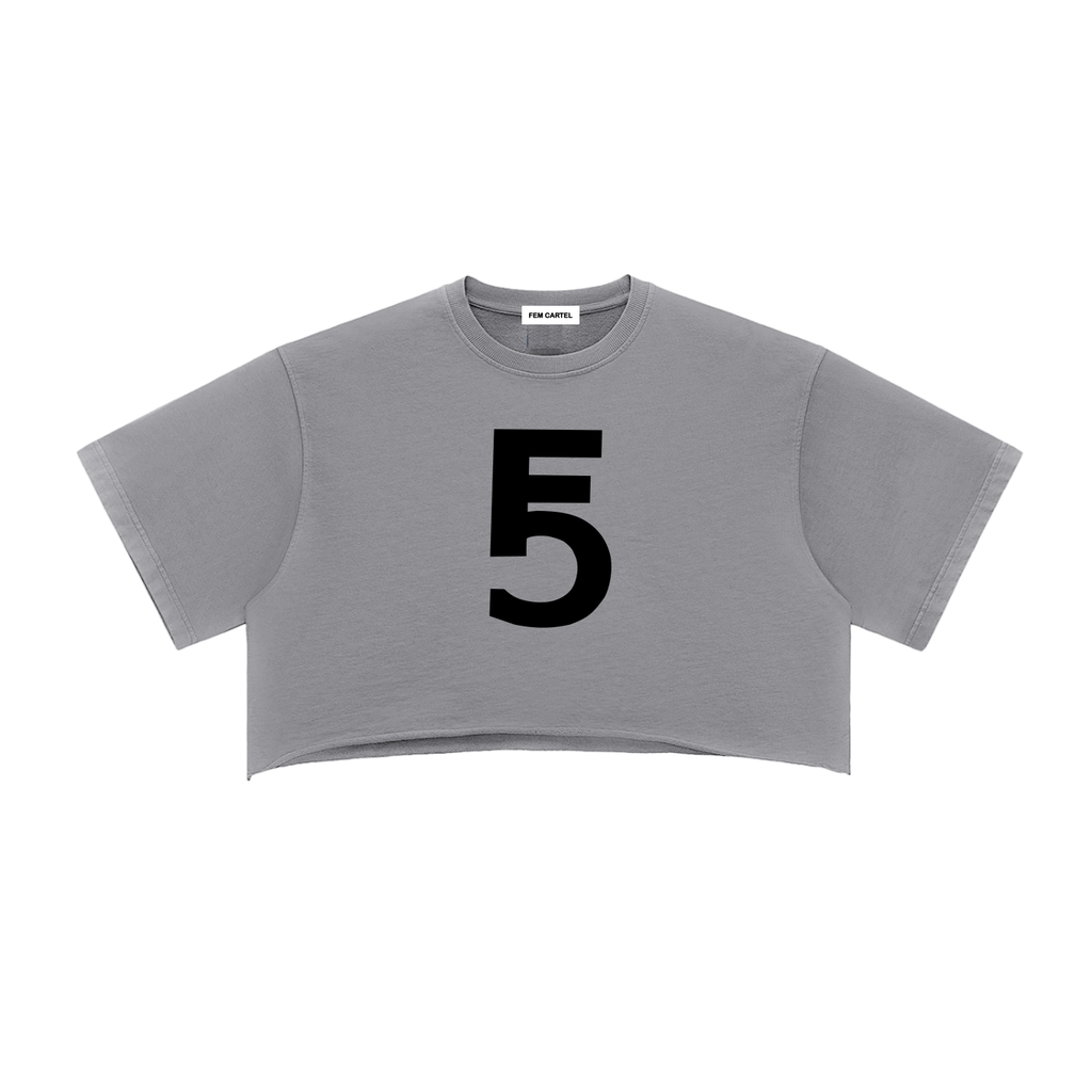 Snow Washed Raw Edge Crop Top | Black Logo