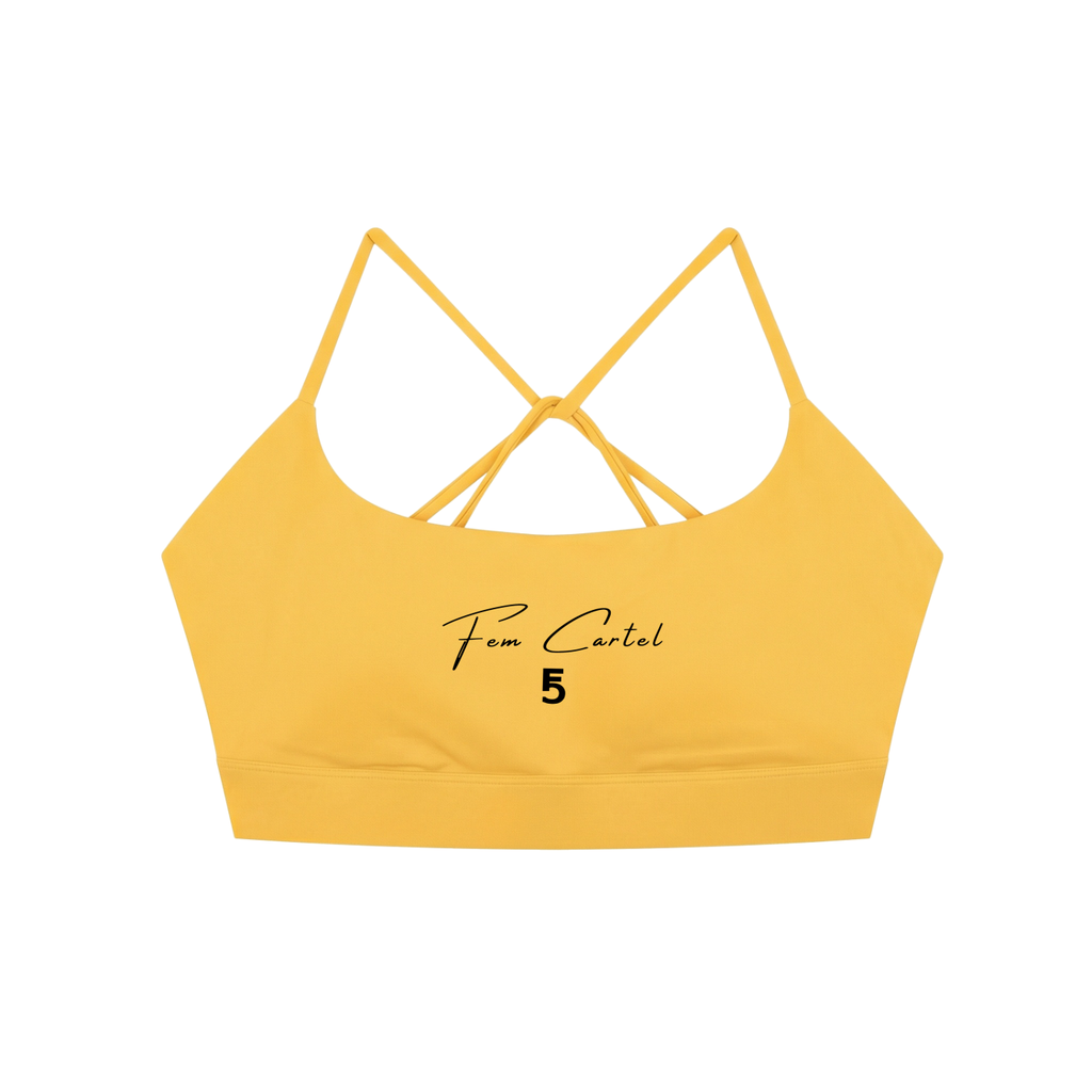 Strappy Criss Cross Yoga Sports Bra Script | Black Logo