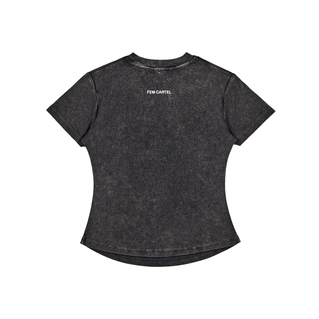 Vintage Washed Bodycon Cotton T-Shirt Script | White Logo
