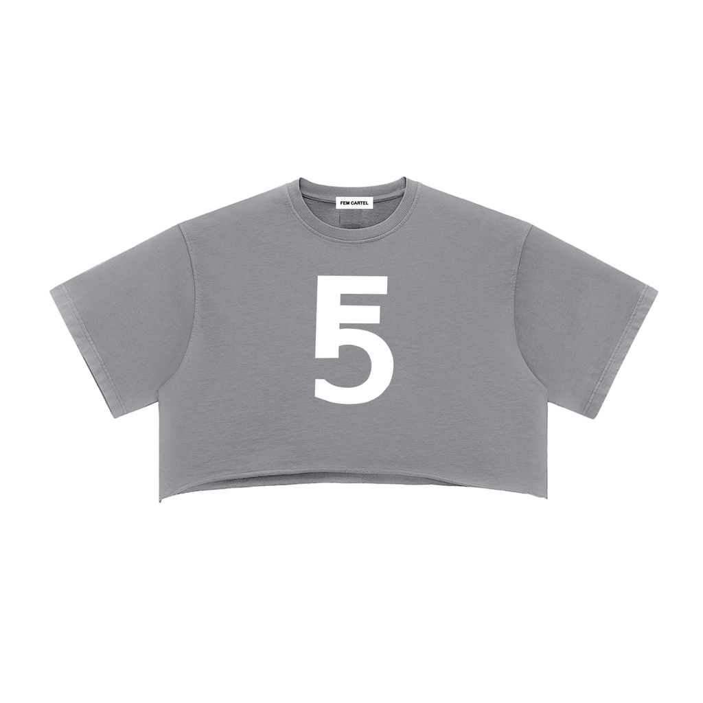 Snow Washed Raw Edge Crop Top | White Logo