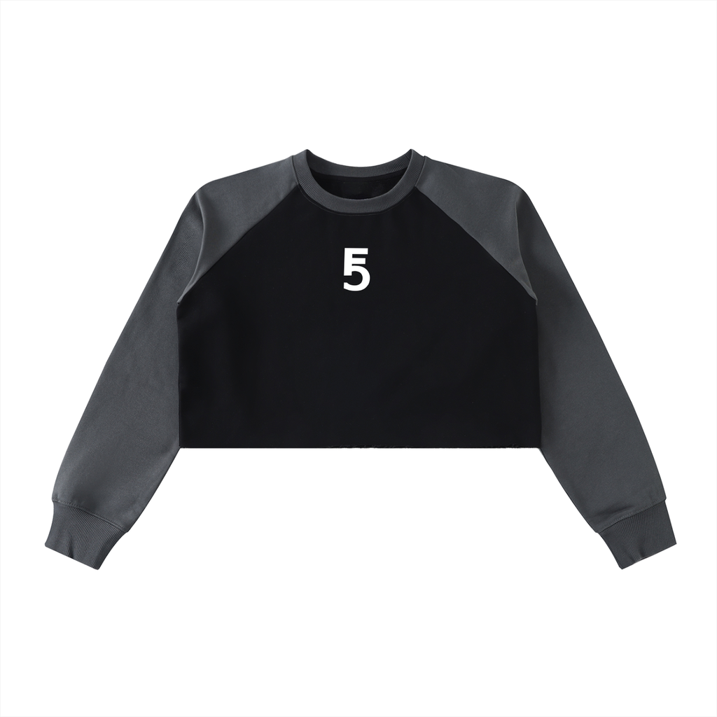 Raw-Hem Color-Block Raglan Crop Sweatshirt | White Logo