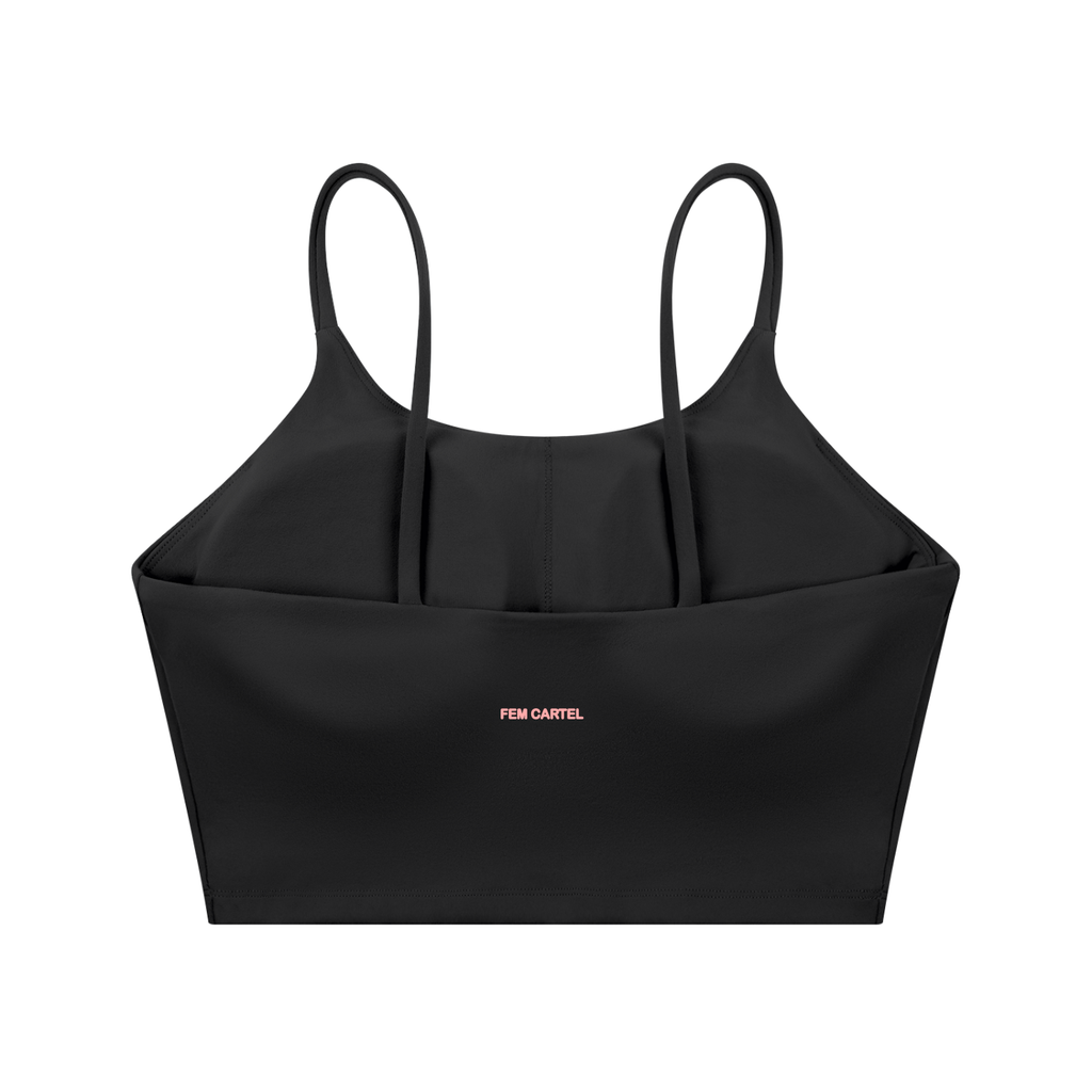 Spaghetti Strap Yoga Sports Bra Script | Pink Logo