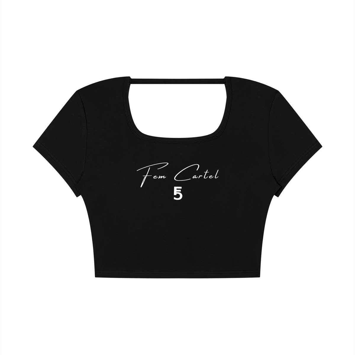 Square Neck Crop T-Shirt Script | White Logo