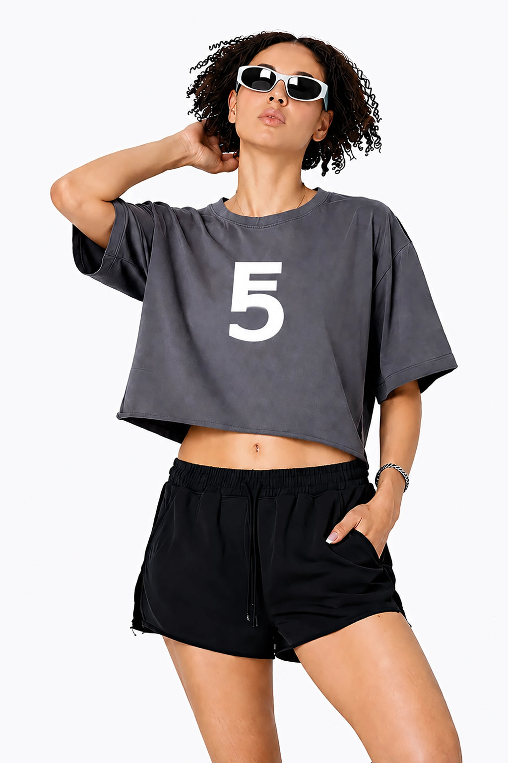 Snow Washed Raw Edge Crop Top | White Logo