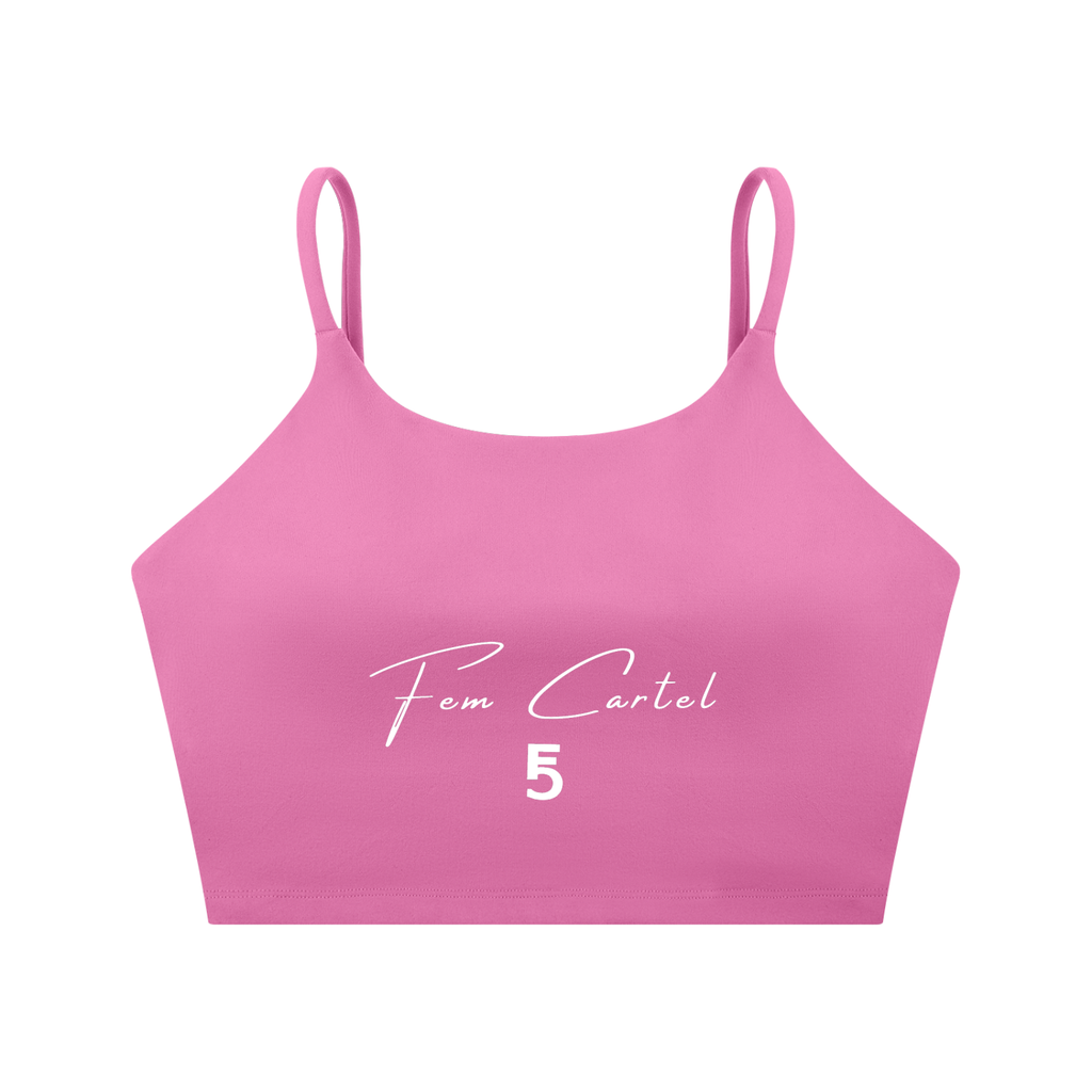 Spaghetti Strap Yoga Sports Bra Script | White Logo
