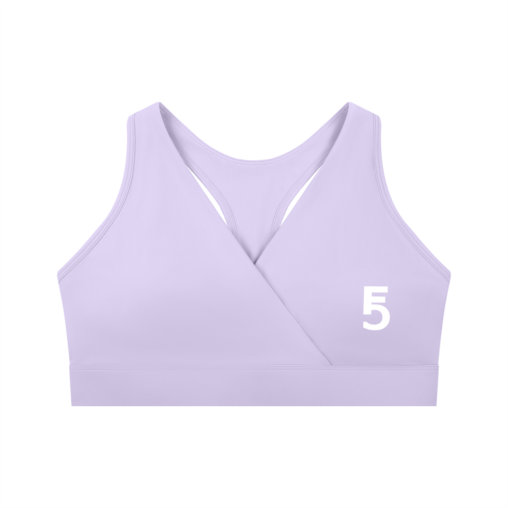 Crossover V-Neck Sports Bra | White Logo