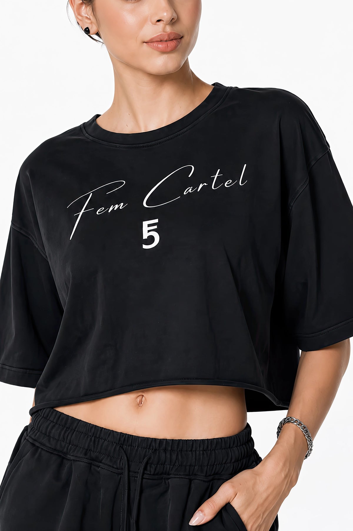 Snow Washed Raw Edge Crop Top | White Logo