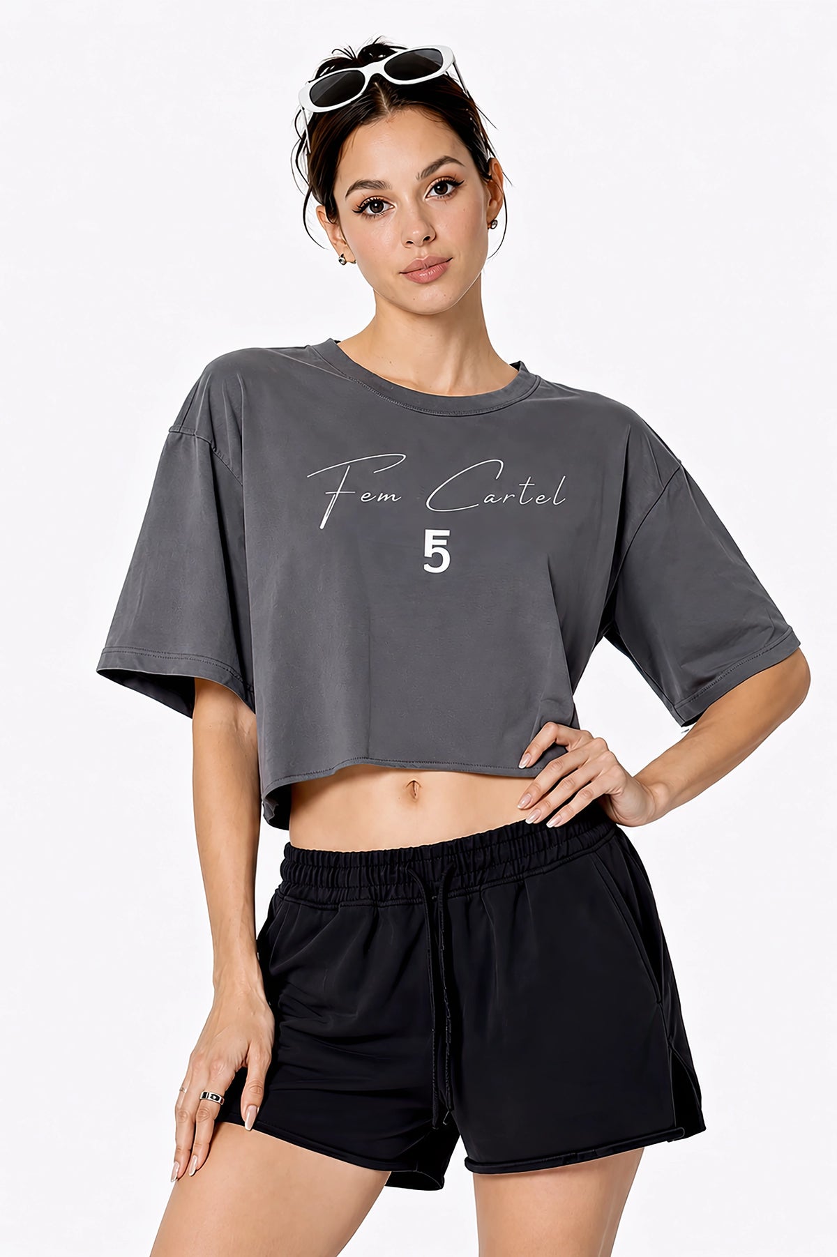 Snow Washed Raw Edge Crop Top | White Logo