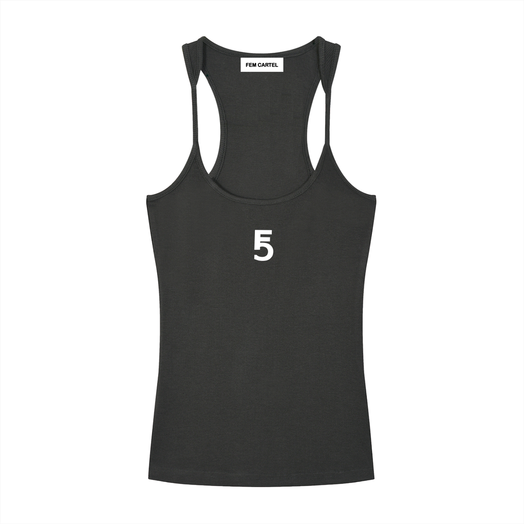 Slim Fit Ribbed Racerback Tank Top | White Logo