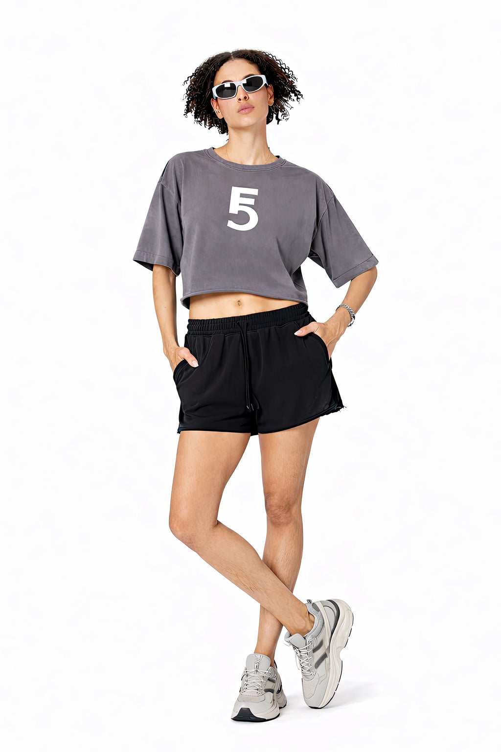 Snow Washed Raw Edge Crop Top | White Logo