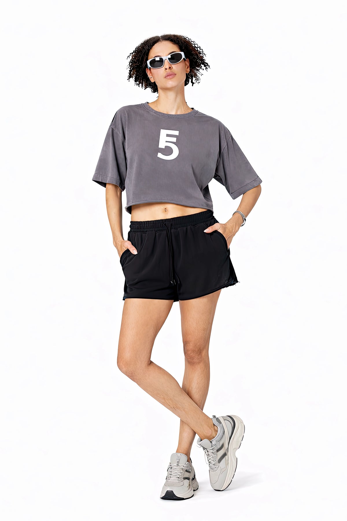 Snow Washed Raw Edge Crop Top | White Logo