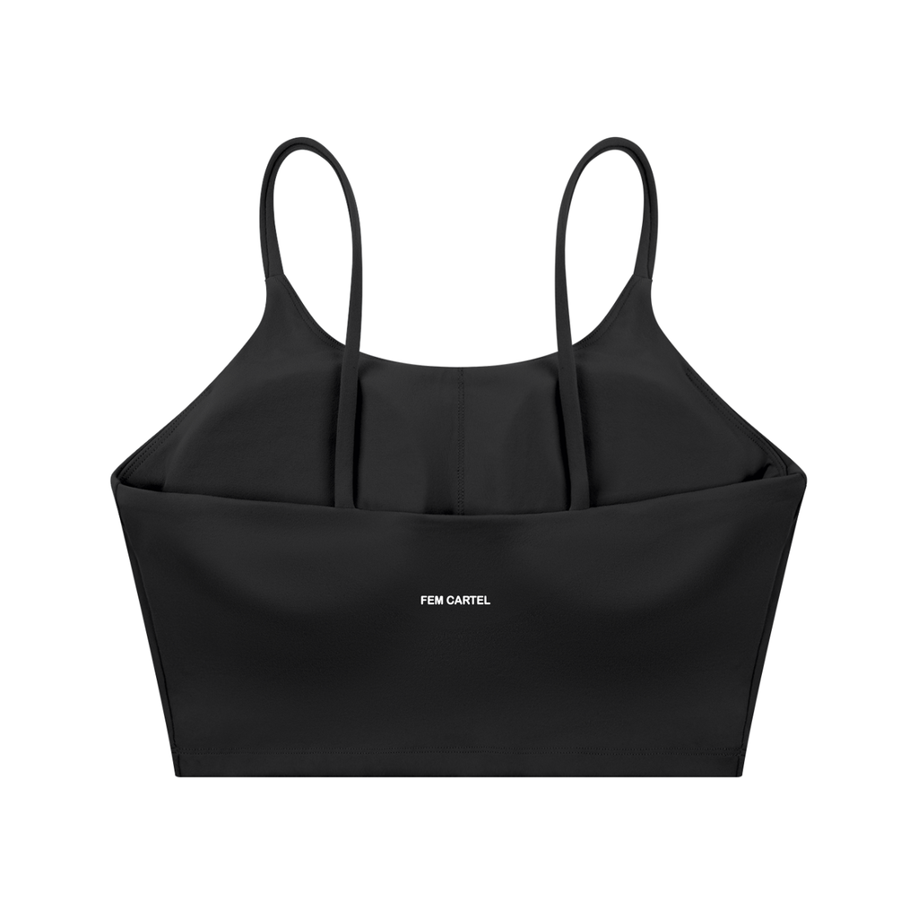 Spaghetti Strap Yoga Sports Bra Icon | White Logo