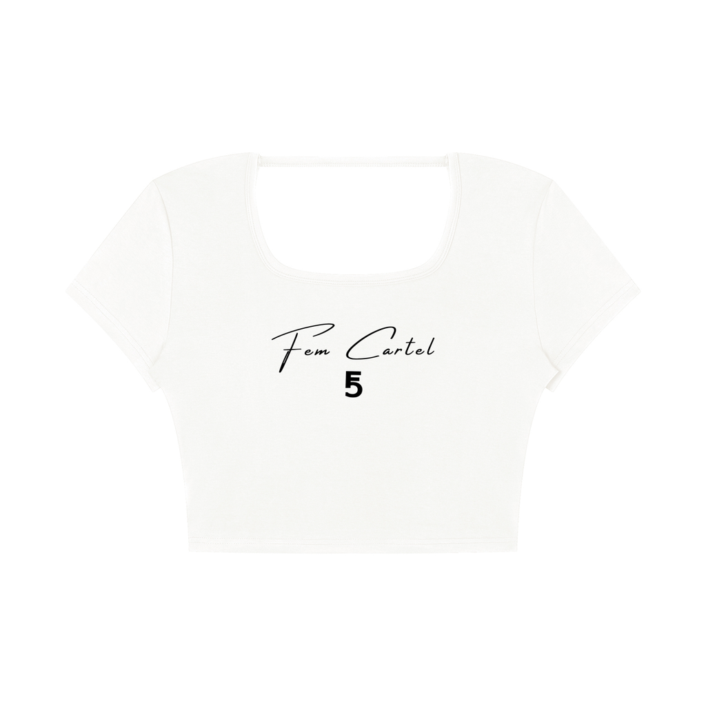 Square Neck Crop T-Shirt Script | Black Logo