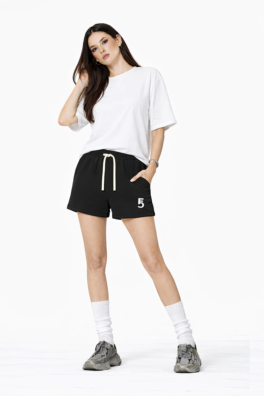 Fleece Drawstring Sweatshorts | White Logo