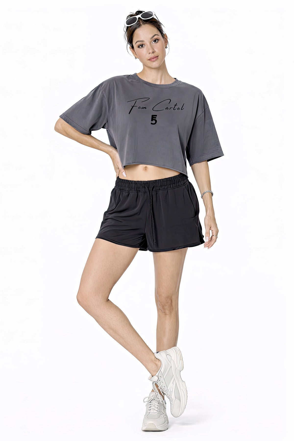 Snow Washed Raw Edge Crop Top | Black Logo