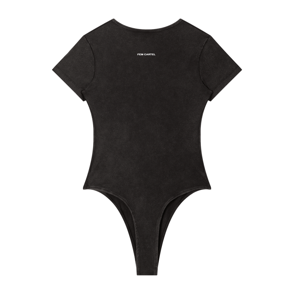 Mineral Wash Crewneck Bodysuit Script  | White Logo
