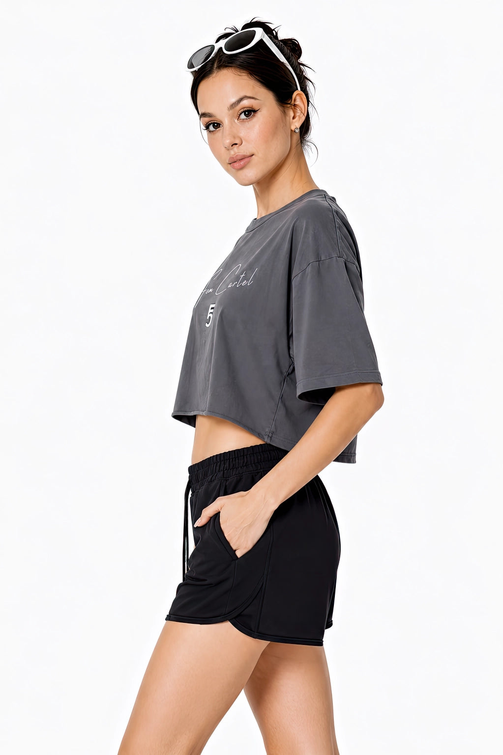 Snow Washed Raw Edge Crop Top | White Logo