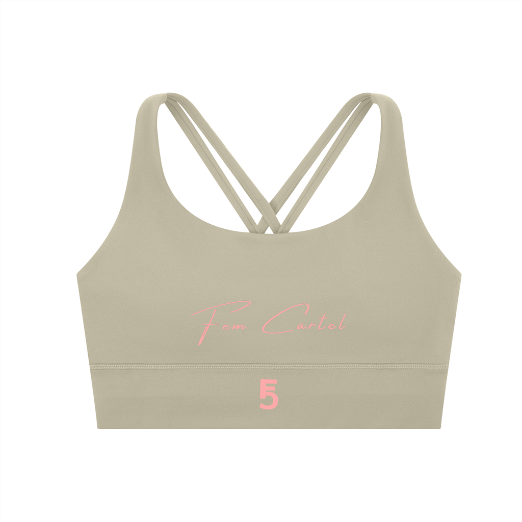 Strappy Criss-Cross Sports Bra | Pink Logo