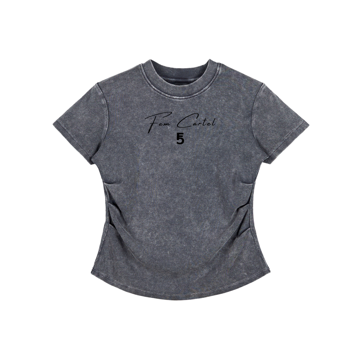 Vintage Washed Bodycon Cotton T-Shirt Script | Black Logo