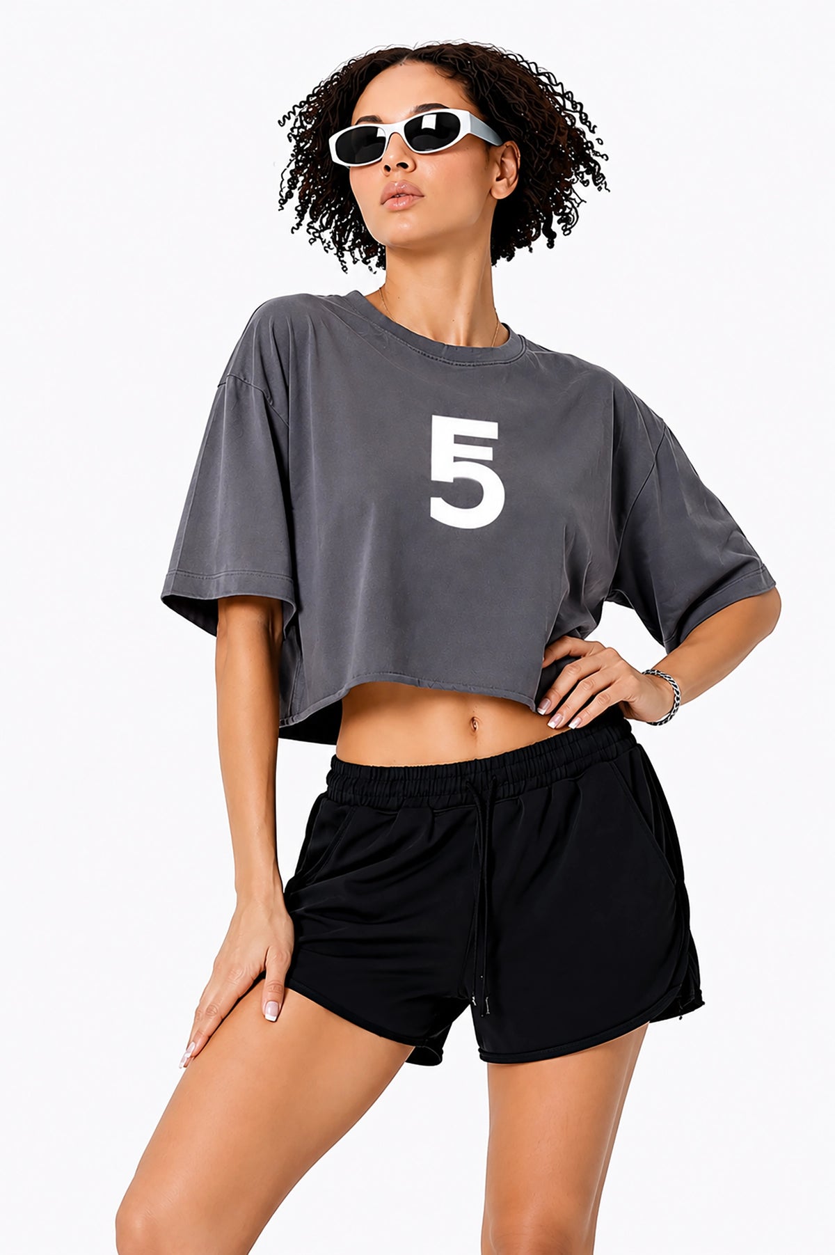 Snow Washed Raw Edge Crop Top | White Logo