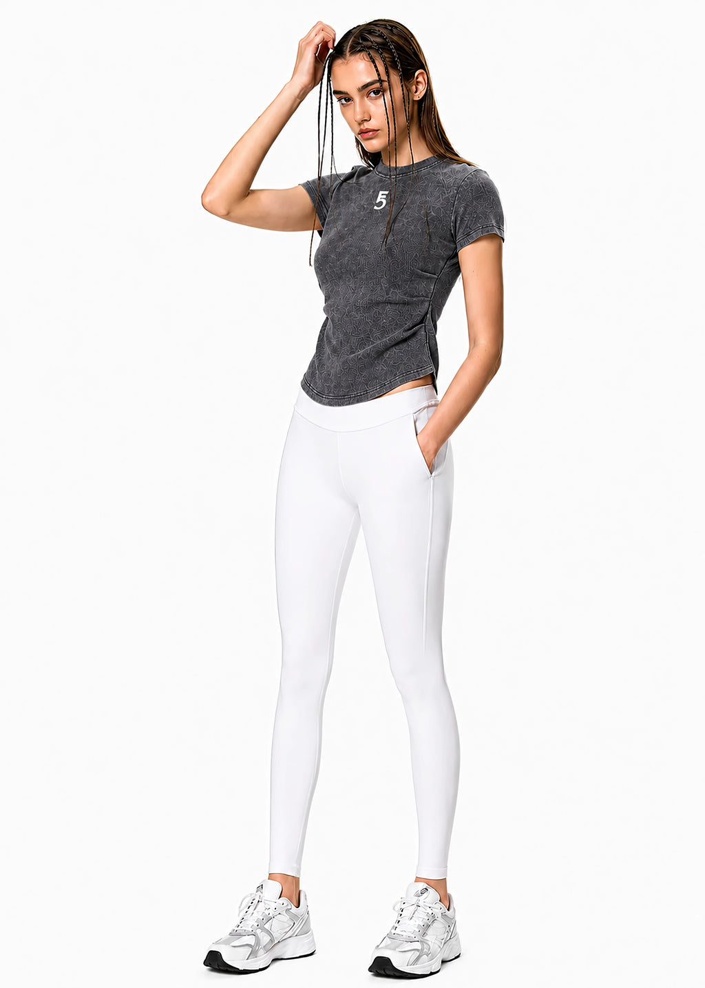 Vintage Washed Bodycon Cotton T-Shirt Icon | White Logo
