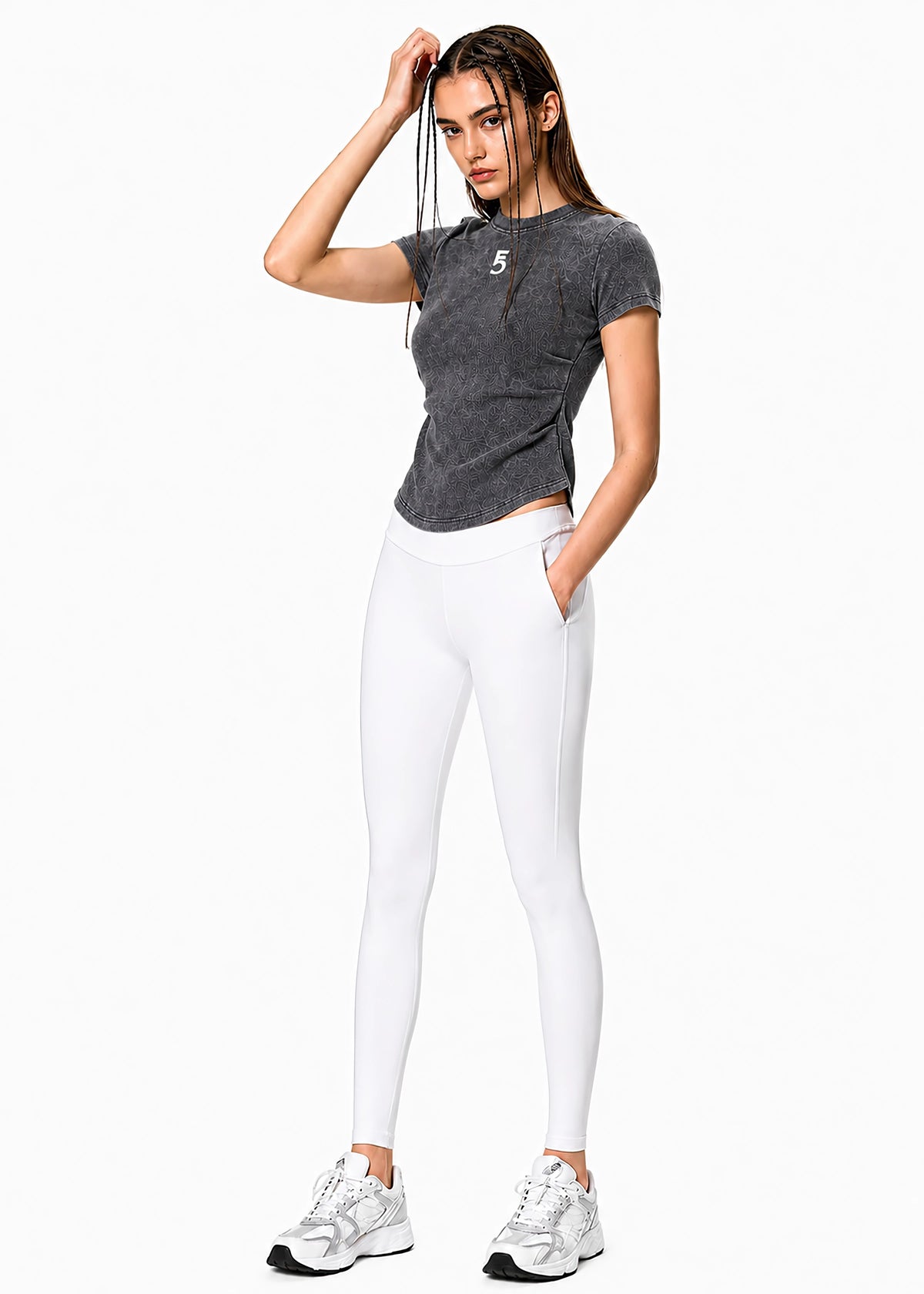 Vintage Washed Bodycon Cotton T-Shirt Icon | White Logo