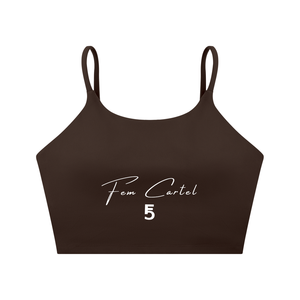 Spaghetti Strap Yoga Sports Bra Script | White Logo