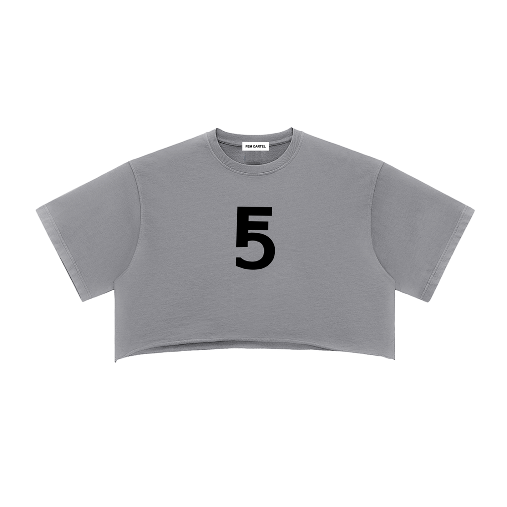 Snow Washed Raw Edge Crop Top | Black Logo