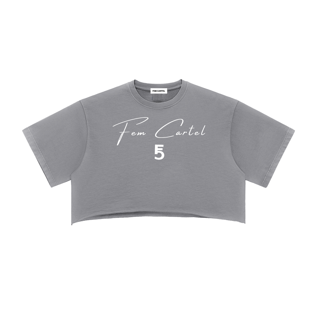 Snow Washed Raw Edge Crop Top | White Logo