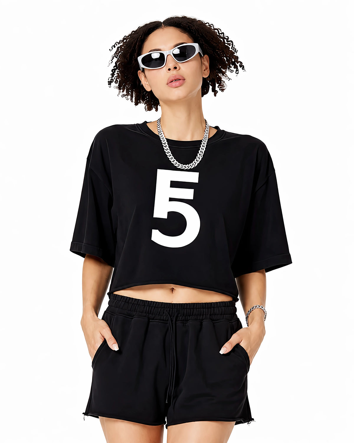 Snow Washed Raw Edge Crop Top | White Logo