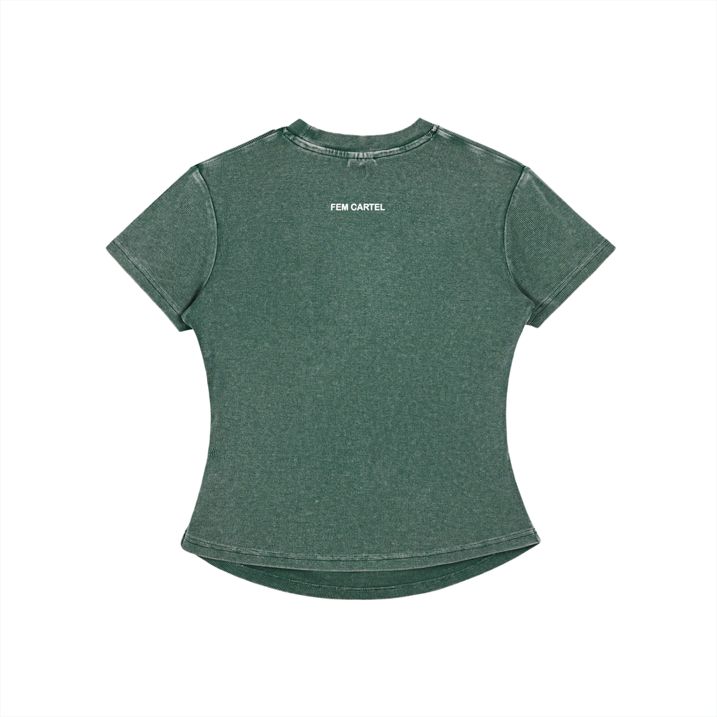Vintage Washed Bodycon Cotton T-Shirt Icon | White Logo