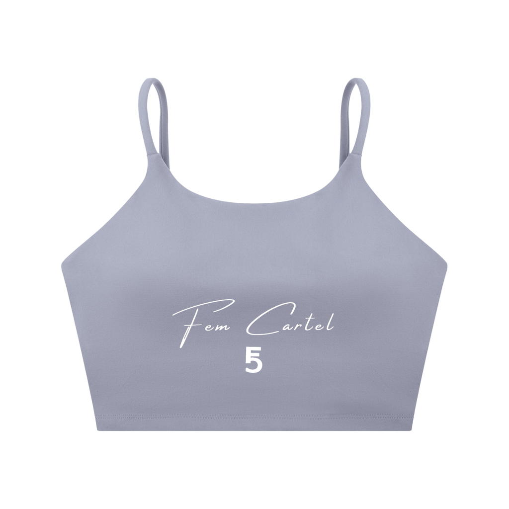 Spaghetti Strap Yoga Sports Bra Script | White Logo