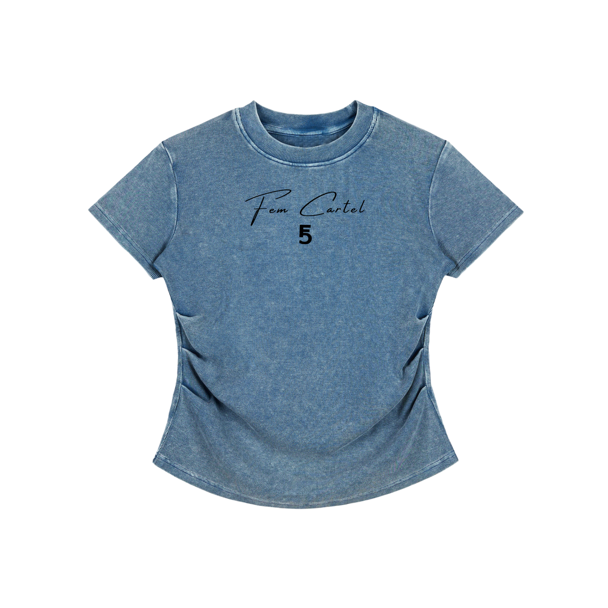 Vintage Washed Bodycon Cotton T-Shirt Script | Black Logo