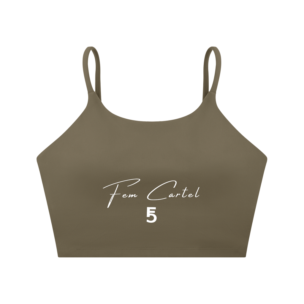 Spaghetti Strap Yoga Sports Bra Script | White Logo
