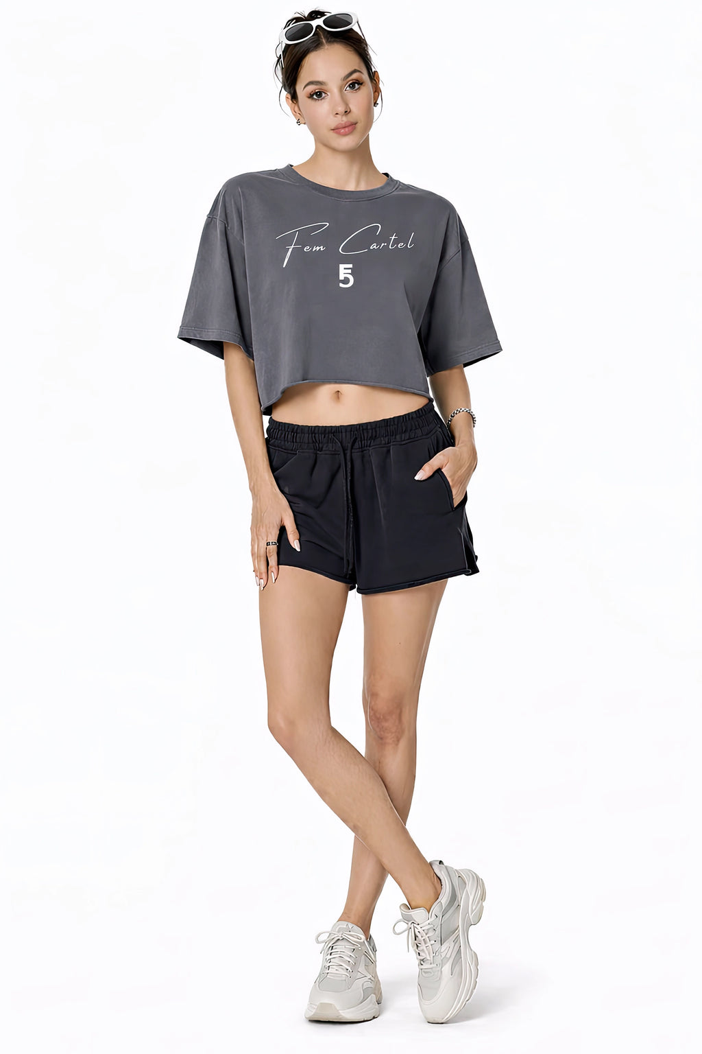 Snow Washed Raw Edge Crop Top | White Logo