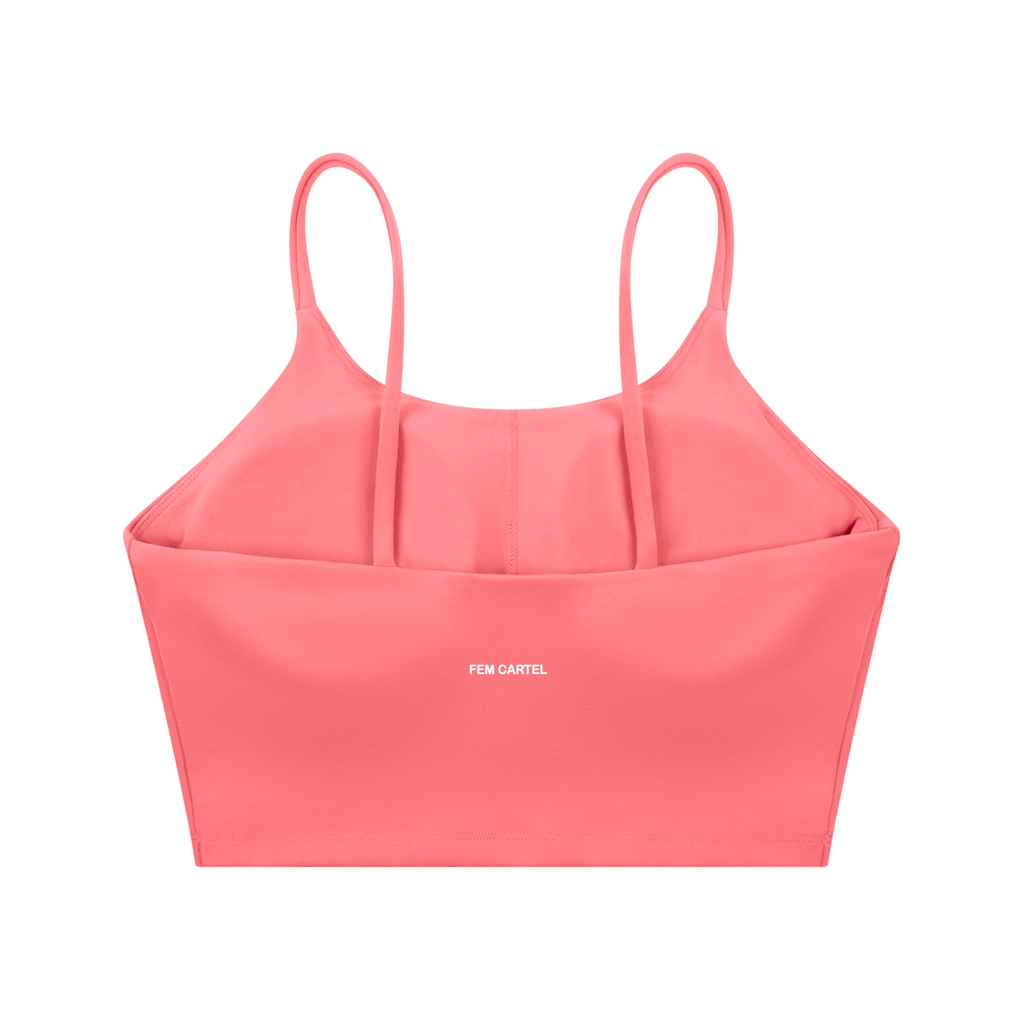 Spaghetti Strap Yoga Sports Bra Script | White Logo