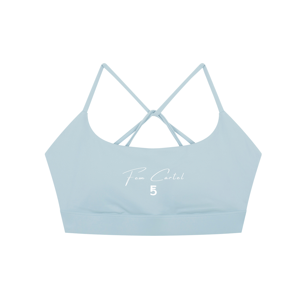 Strappy Criss Cross Yoga Sports Bra Script| White Logo