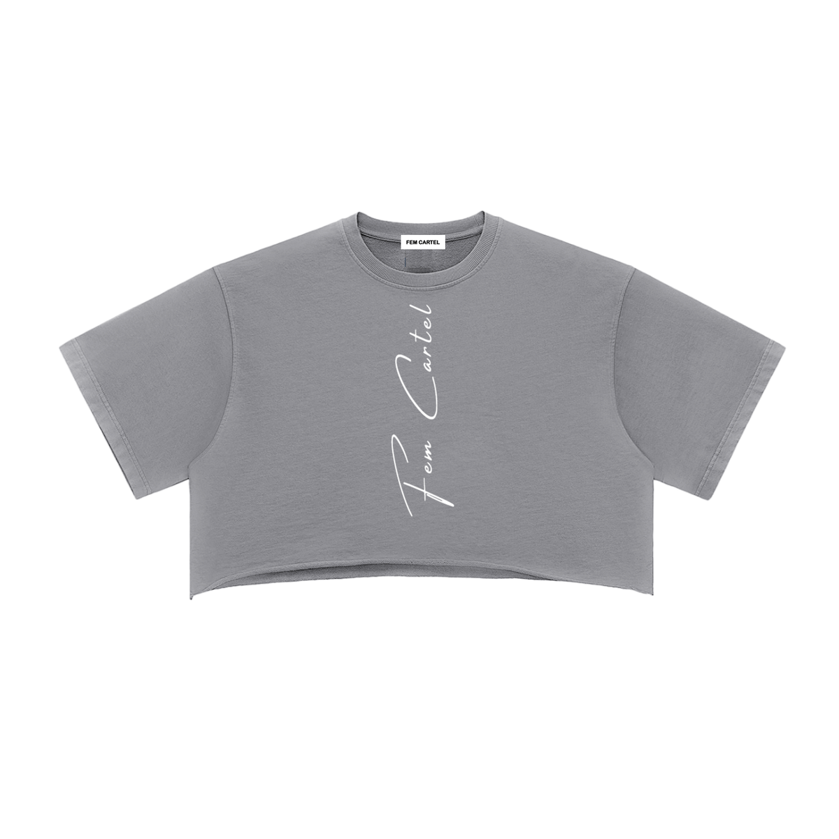 Snow Washed Raw Edge Crop Top Vertical | White Logo