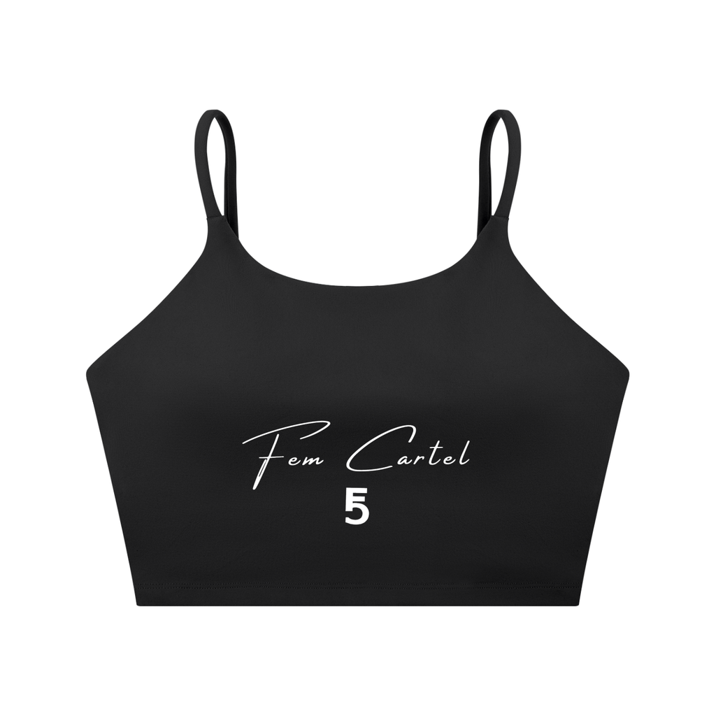 Spaghetti Strap Yoga Sports Bra Script | White Logo