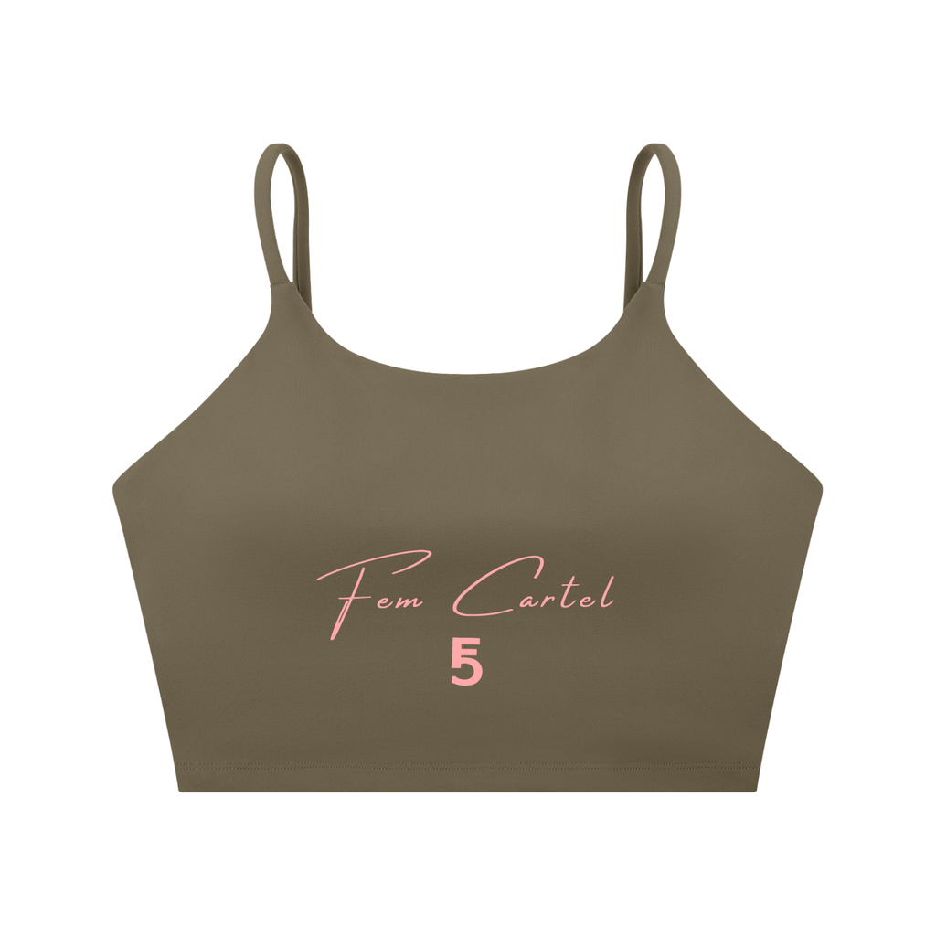 Spaghetti Strap Yoga Sports Bra Script | Pink Logo