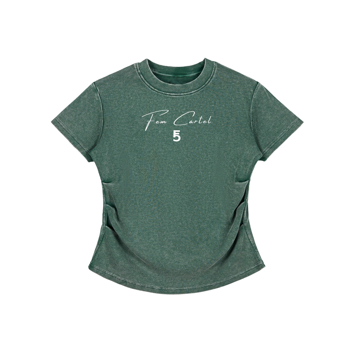 Vintage Washed Bodycon Cotton T-Shirt Script | White Logo