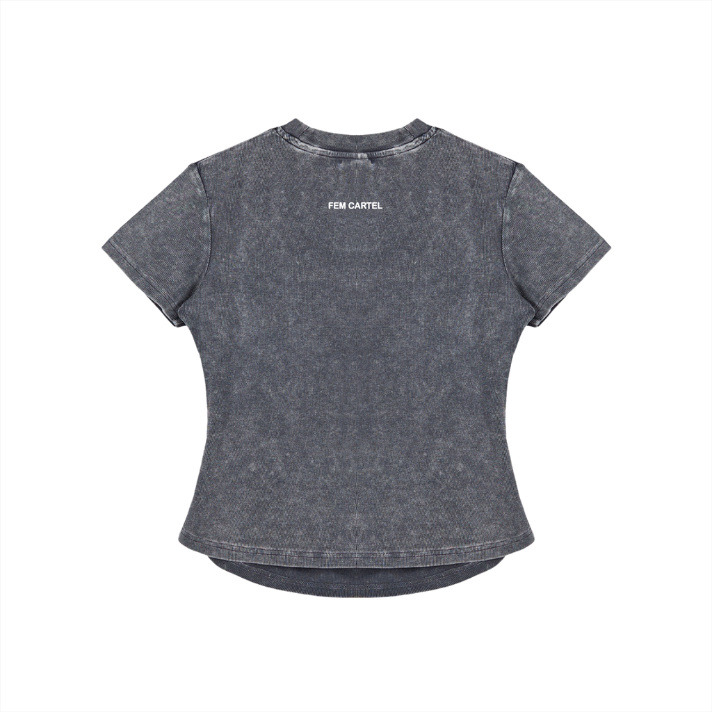 Vintage Washed Bodycon Cotton T-Shirt Script | White Logo