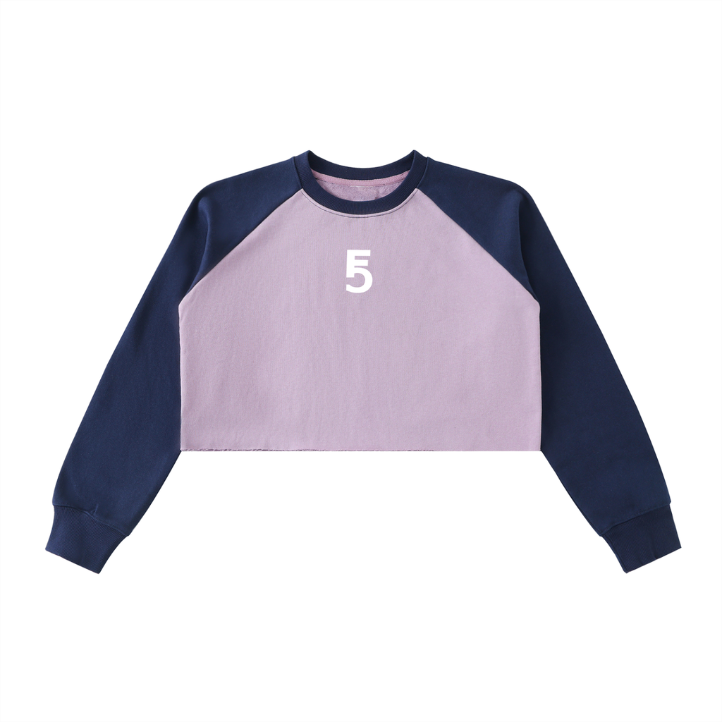 Raw-Hem Color-Block Raglan Crop Sweatshirt | White Logo
