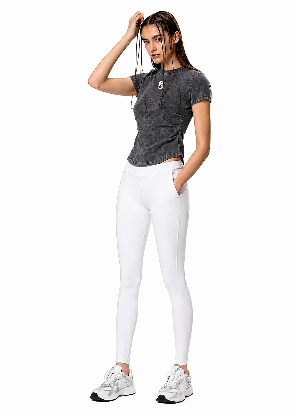 Vintage Washed Bodycon Cotton T-Shirt Icon | White Logo