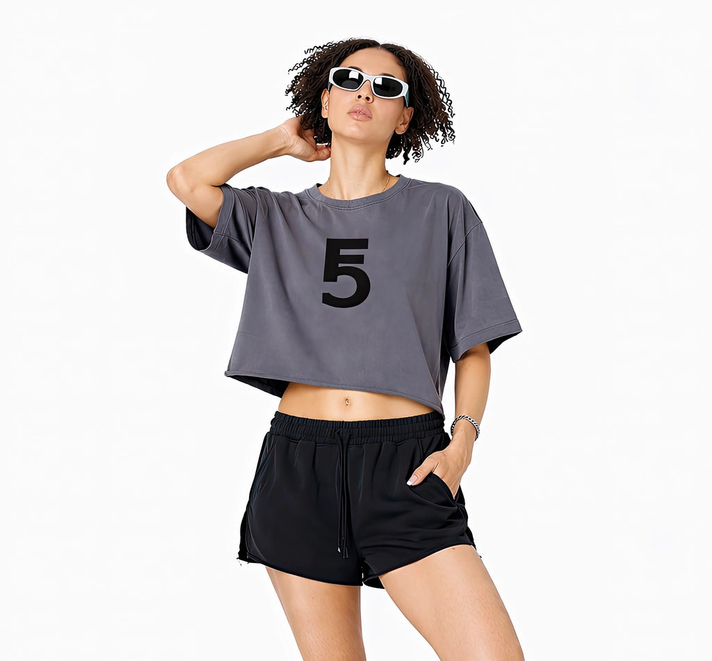 Snow Washed Raw Edge Crop Top | Black Logo