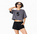 Snow Washed Raw Edge Crop Top | Black Logo