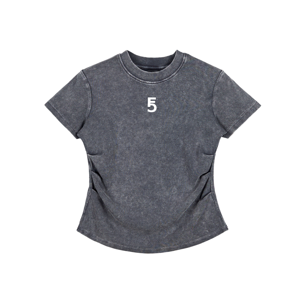Vintage Washed Bodycon Cotton T-Shirt Icon | White Logo