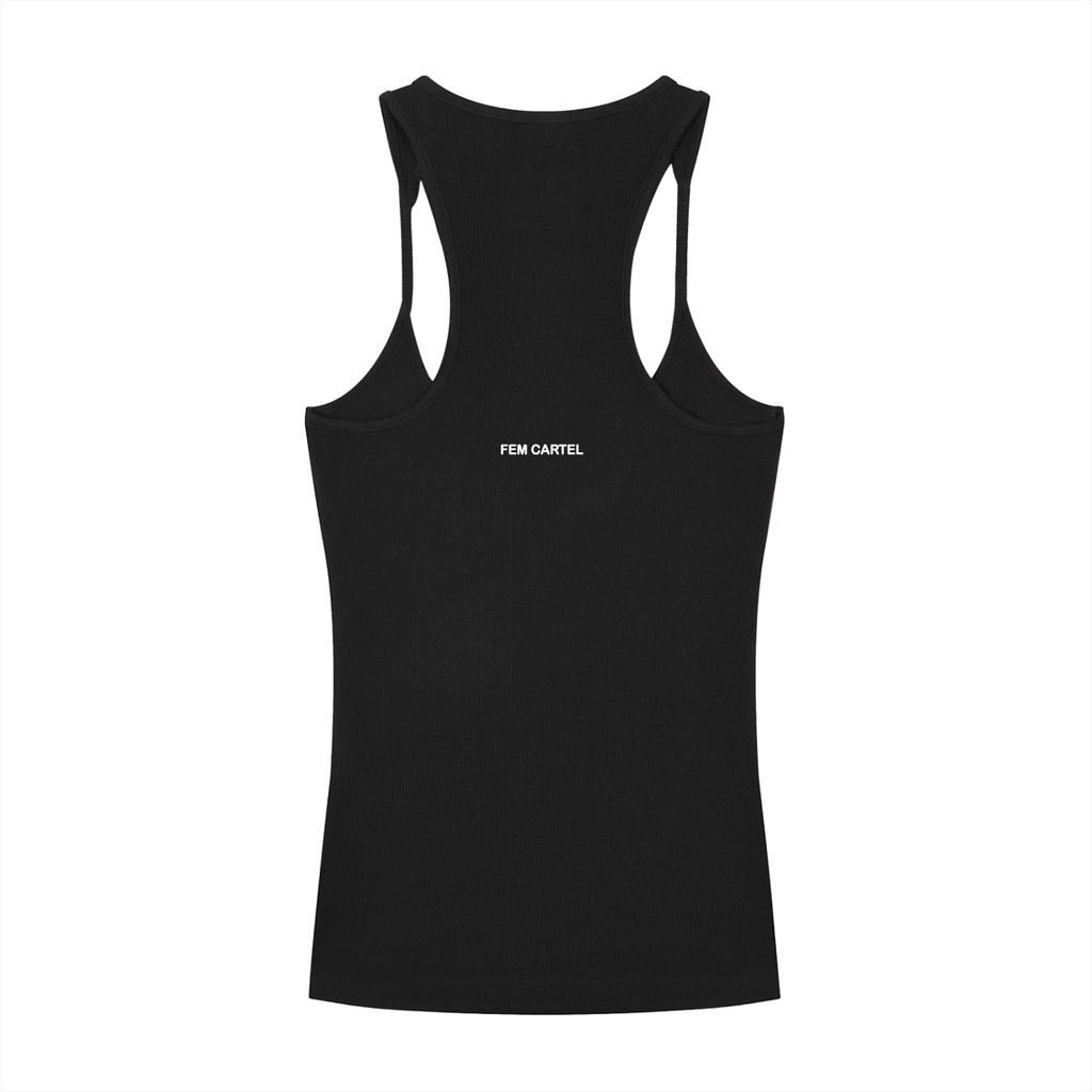 Slim Fit Ribbed Racerback Tank Top | White Logo